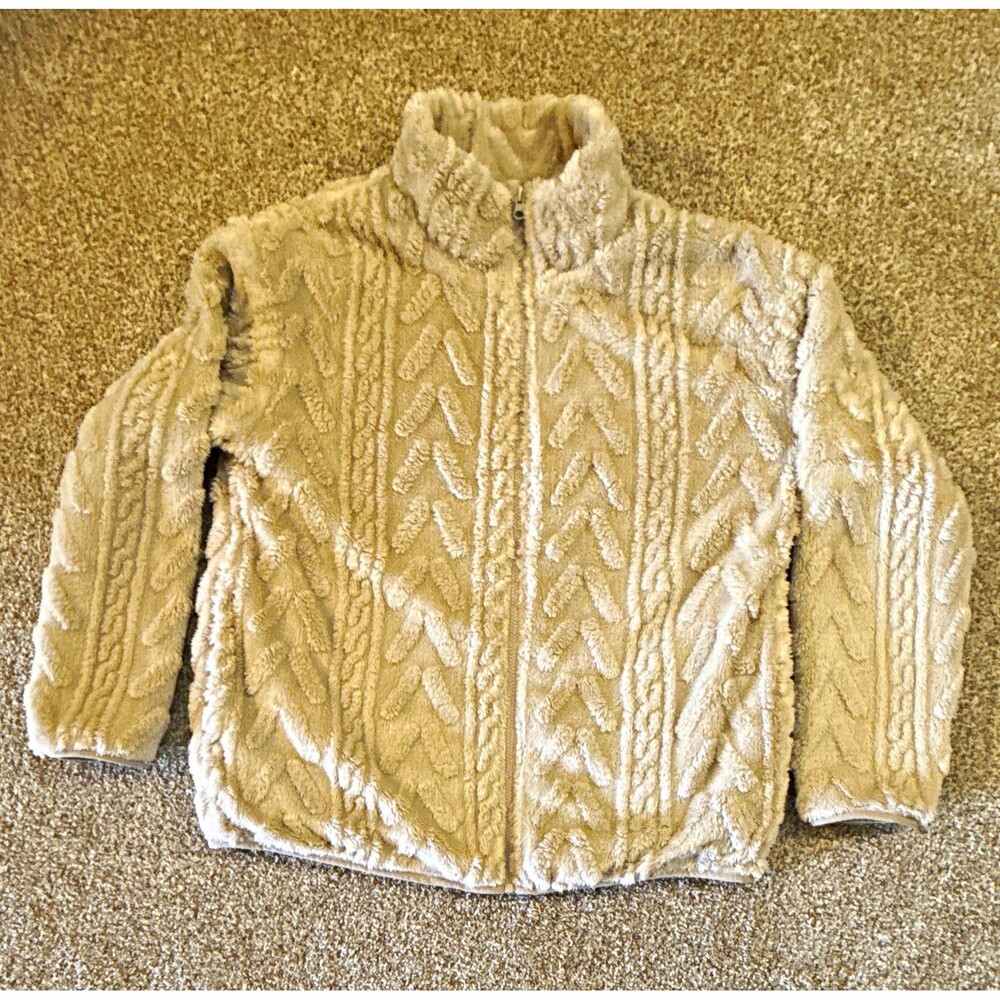 Dokotoo Women's Beige Sherpa Fleece Lined Full-Zip Collared Jacket Size L